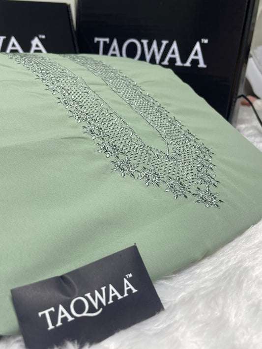 Men Nafees Embroidered – Wash & Wear Boski – Unstitched Fabric – Light Pista