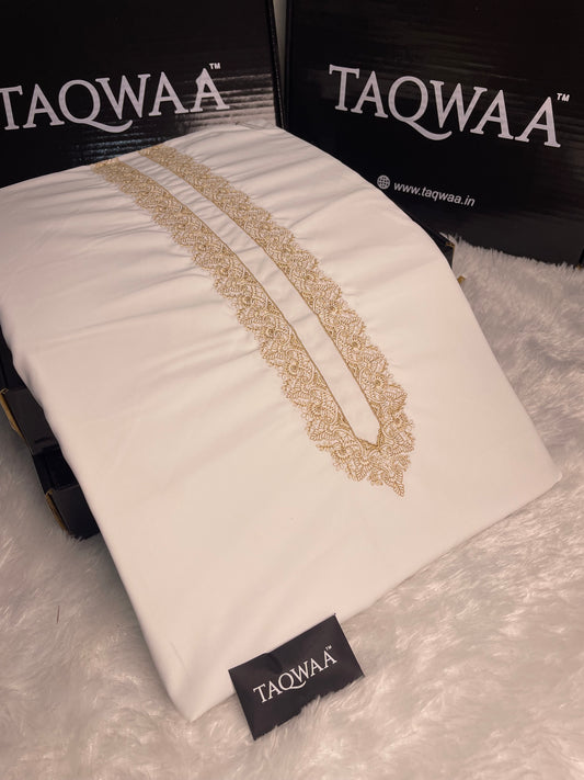 Men Pashto Embroidered – Wash & Wear Boski – Unstitched Fabric – White