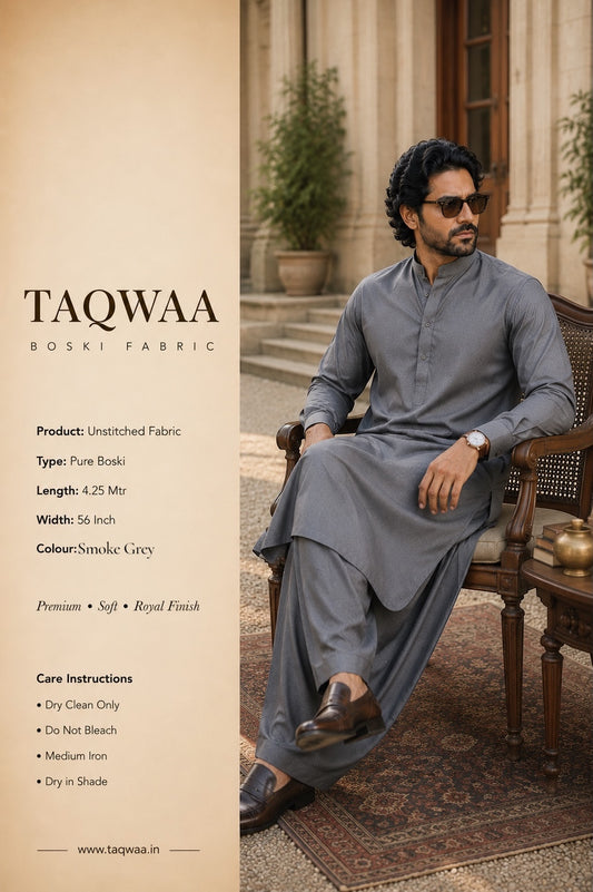 Pure Boski Smoke Grey – Unstitched Boski Fabric by TAQWAA