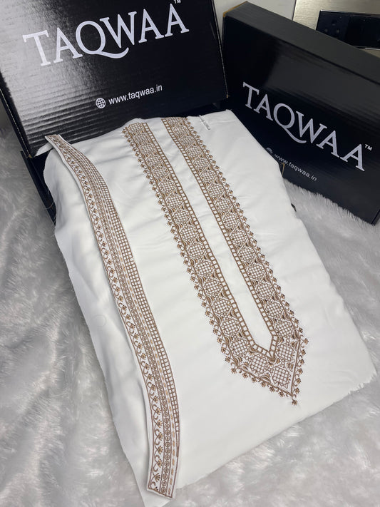 Men Azizi Embroidered – Wash & Wear Boski – Unstitched Fabric – White