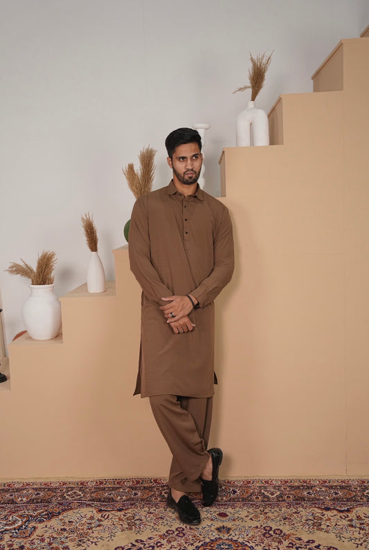 Boski Stiched Shalwar Kameez Light Coffee