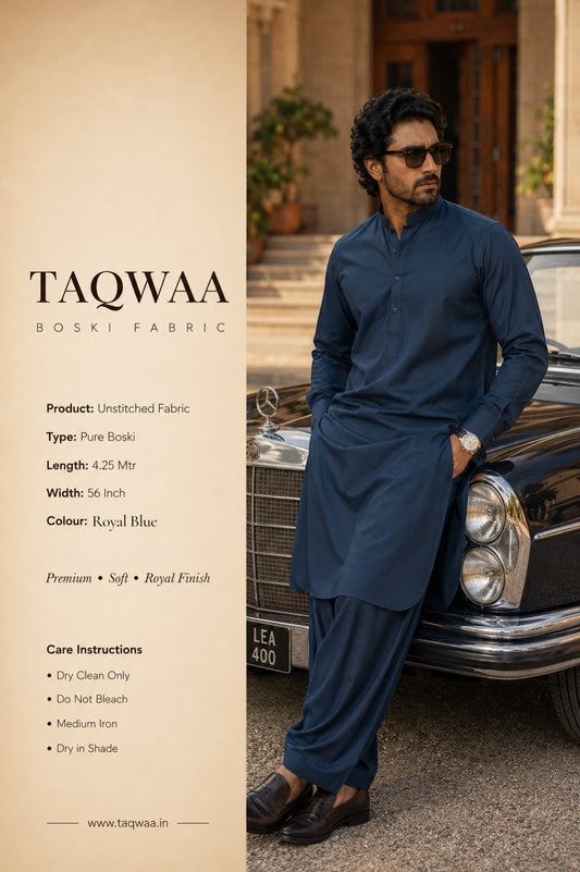 Pure Boski Royal Blue – Unstitched Boski Fabric by TAQWAA