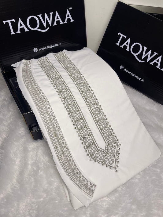 Men Azizi Embroidered – Wash & Wear Boski – Unstitched Fabric – White