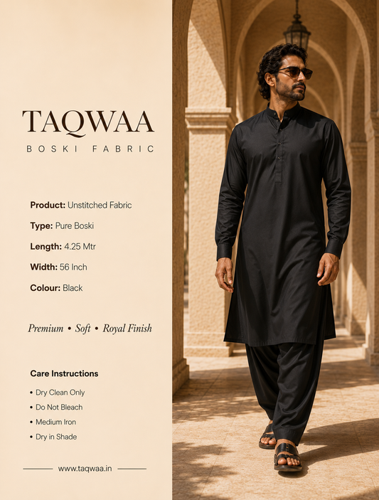 Pure Boski Black – Unstitched Boski Fabric by TAQWAA