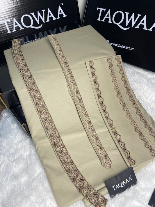 Men Unstitch Chest/Neck Embroidered Kameez Shalwar khaki