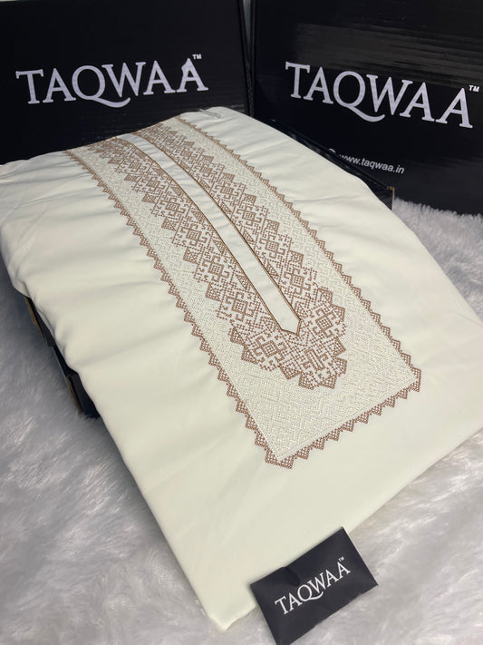 Men Afghan Embroidered – Wash & Wear Boski – Unstitched Fabric – Cream