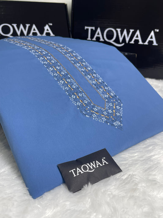 Men Fakhr Embroidered – Wash & Wear Boski – Unstitched Fabric – Sky Blue