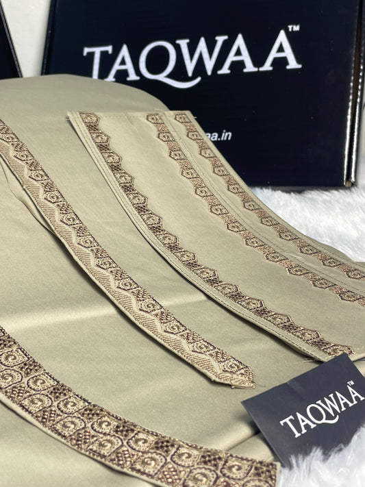 Men Unstitch Chest/Neck Embroidered Kameez Shalwar khaki