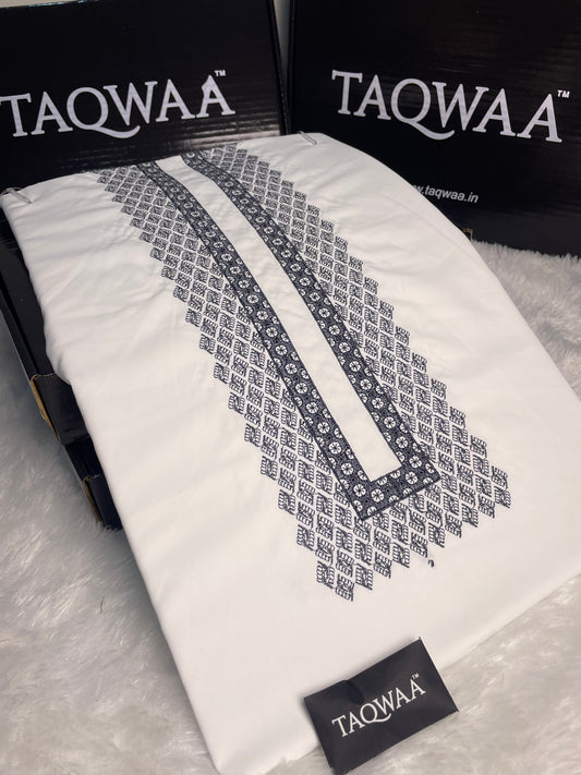 Men Afghan 2 Embroidered – Wash & Wear Boski – Unstitched Fabric – White