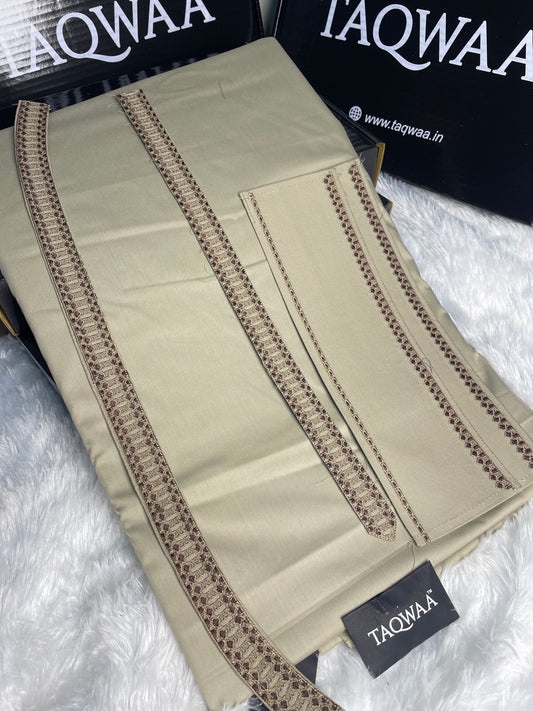 Men Unstitch Chest/Neck Embroidered Kameez Shalwar Sand