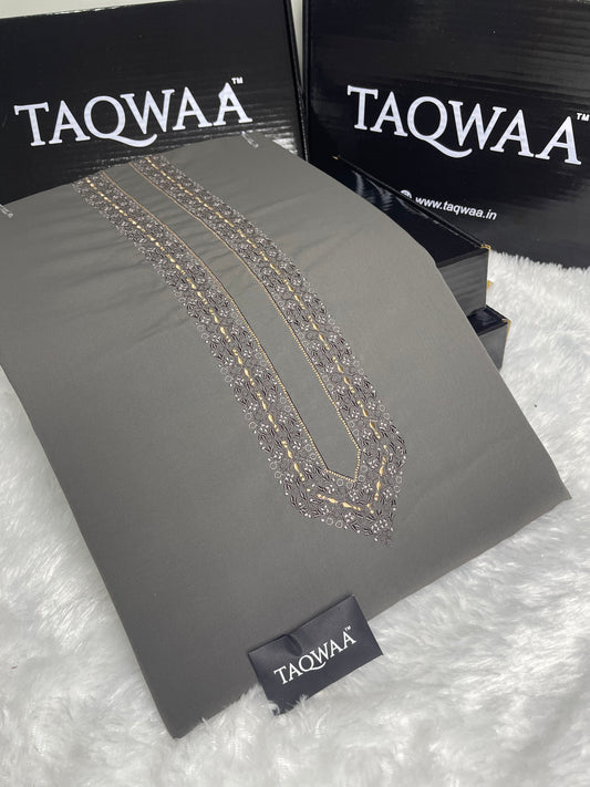 Men Fakhr Embroidered – Wash & Wear Boski – Unstitched Fabric – Grey