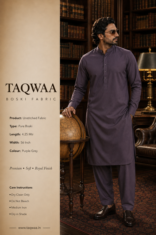 Pure Boski Purple Grey– Unstitched Boski Fabric by TAQWAA