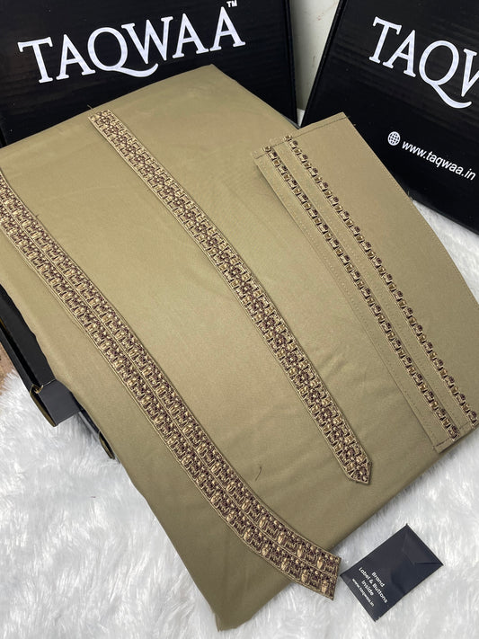 Men Unstitch Chest/Neck Embroidered Kameez Shalwar Camel