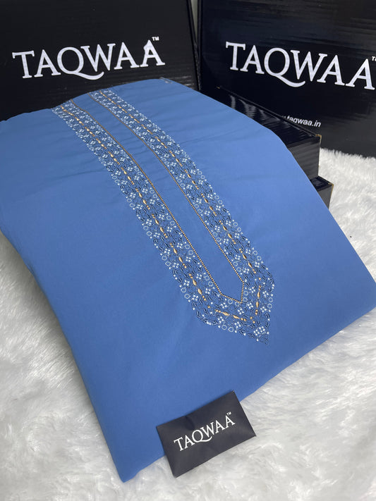 Men Fakhr Embroidered – Wash & Wear Boski – Unstitched Fabric – Sky Blue