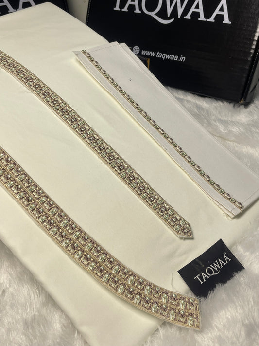 Men Unstitch Chest/Neck Embroidered Kameez Shalwar Off-White