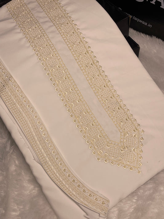 Men Azizi Embroidered – Wash & Wear Boski – Unstitched Fabric – White