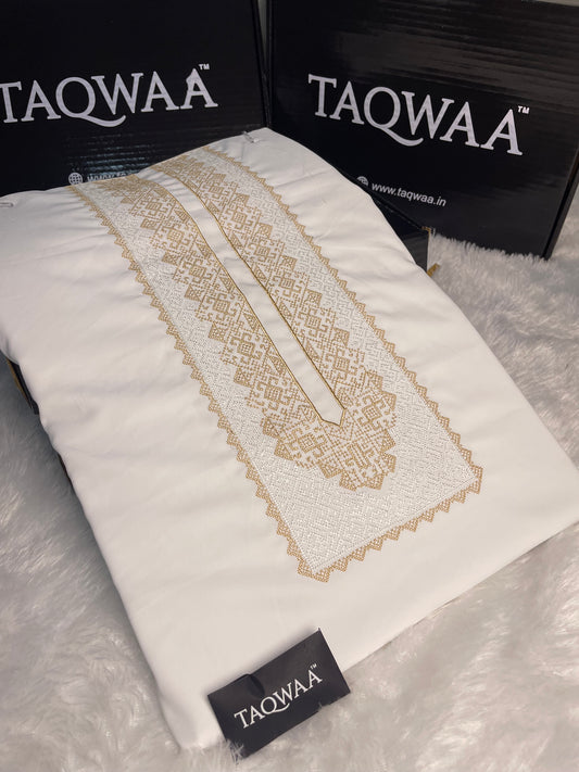 Men Afghan Embroidered – Wash & Wear Boski – Unstitched Fabric – White