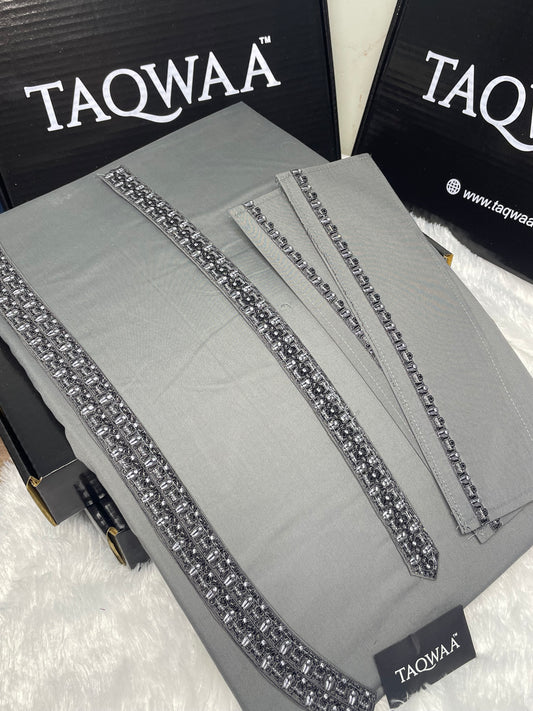 Men Unstitch Chest/Neck Embroidered Kameez Shalwar Grey