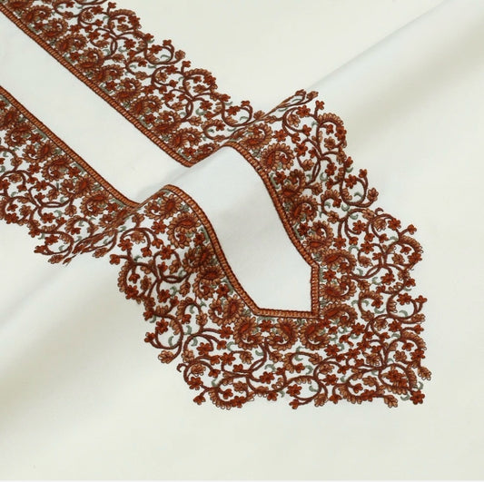 Men Kashmiri Embroidered Wash-N-Wear Boski - Unstiched Fabric - Cream