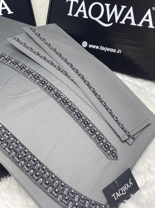 Men Unstitch Chest/Neck Embroidered Kameez Shalwar Grey
