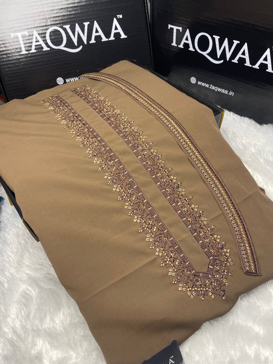 Men Zardosh Embroidered – Wash & Wear Boski – Unstitched Fabric – Light Coffe Brown