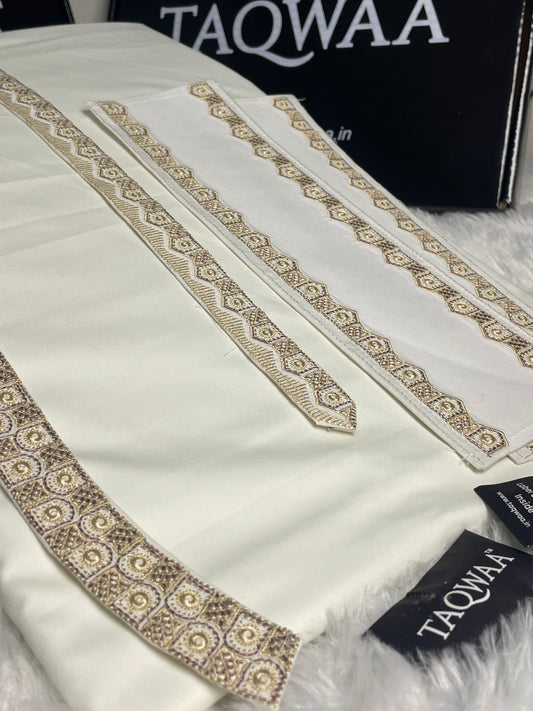 Men Unstitch Chest/Neck Embroidered Kameez Shalwar Off-White