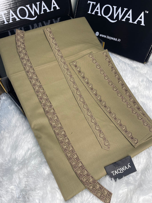 Men Unstitch Chest/Neck Embroidered Kameez Shalwar Camel