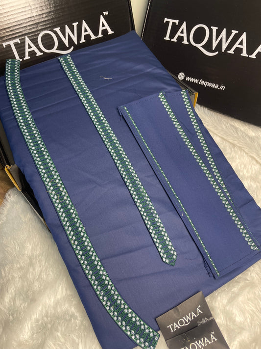 Men Unstitch Chest/Neck Embroidered Kameez Shalwar Dark Blue
