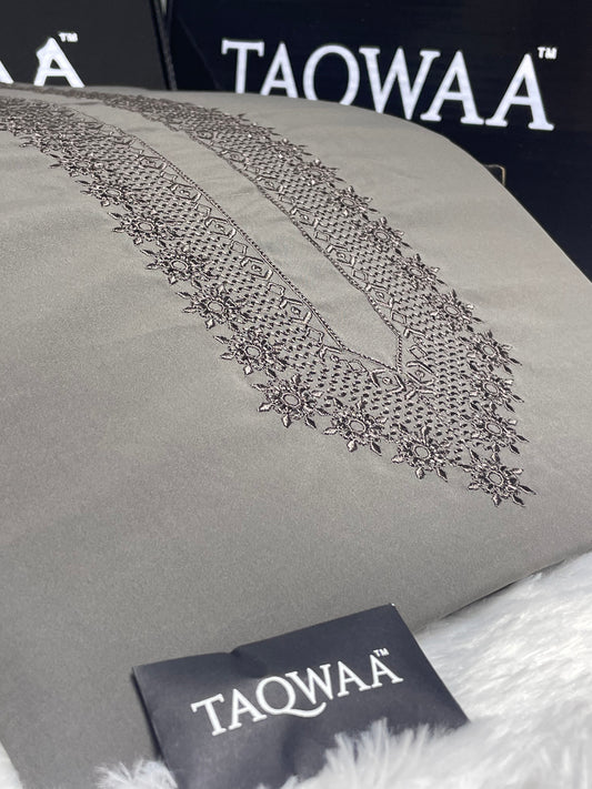 Men Nafees Embroidered – Wash & Wear Boski – Unstitched Fabric – Charcoal Grey