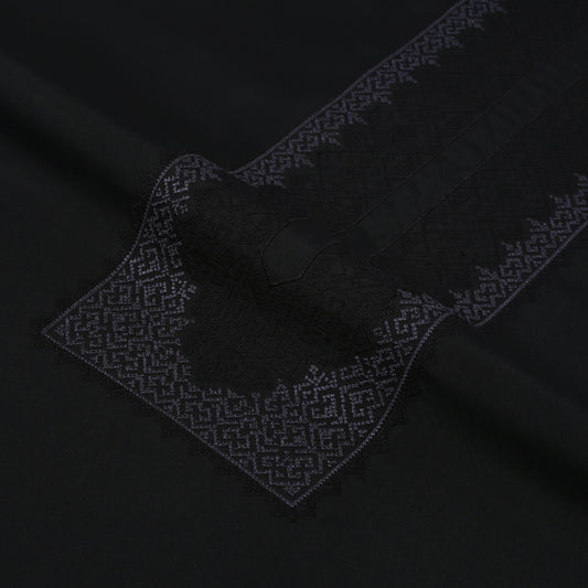Men’s Unstitched Embroidered Chest Wash n Wear Kameez Shalwar – Black (TAQWAA Luxe)