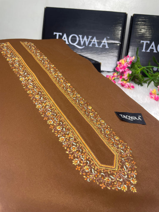 Men Sultan Embroidered – Wash & Wear Boski – Unstitched Fabric – Reddish Brown