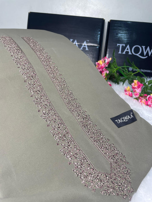 Men Ghazi Embroidered – Wash & Wear Boski – Unstitched Fabric – Charcoal Grey