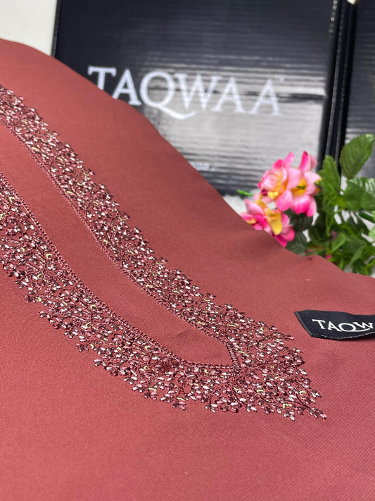 Men Ghazi Embroidered – Wash & Wear Boski – Unstitched Fabric – Maroon Rust