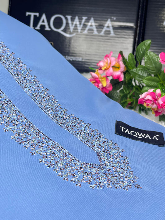 Men Ghazi Embroidered – Wash & Wear Boski – Unstitched Fabric – Sky Blue