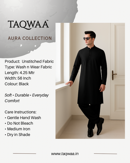 Pure Luxe Black – Unstitched Wash N Wear Fabric by TAQWAA