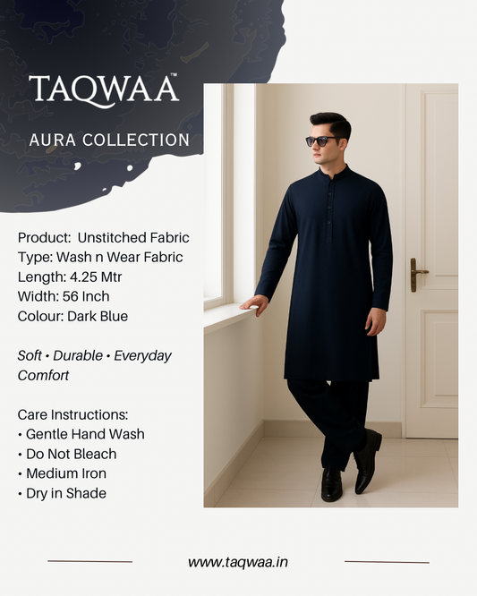 Pure Luxe Dark Blue – Unstitched Wash N Wear Fabric by TAQWAA (4.25 Meters)