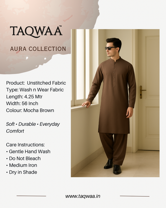 Pure Luxe Mocha Brown – Unstitched Wash N Wear Fabric by TAQWAA (4.25 Meters)