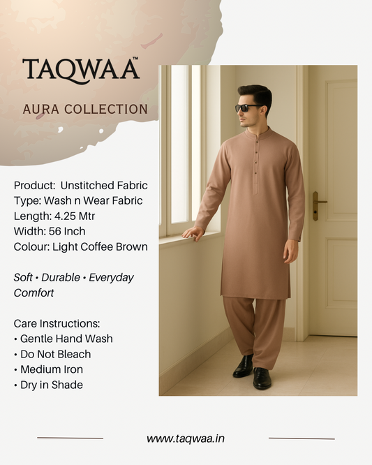 Pure Luxe Light Coffee Brown– Unstitched Wash N Wear Fabric by TAQWAA