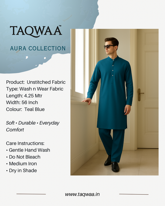 Pure Luxe Teal Blue – Unstitched Wash N Wear Fabric by TAQWAA (4.25 Meters)