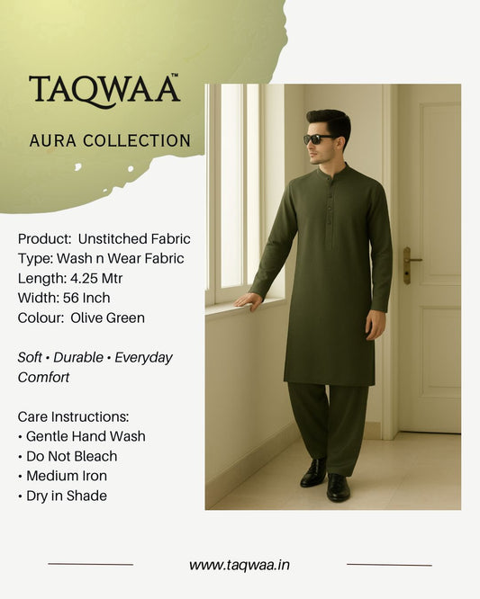 Pure Luxe Olive Green – Unstitched Wash N Wear Fabric by TAQWAA