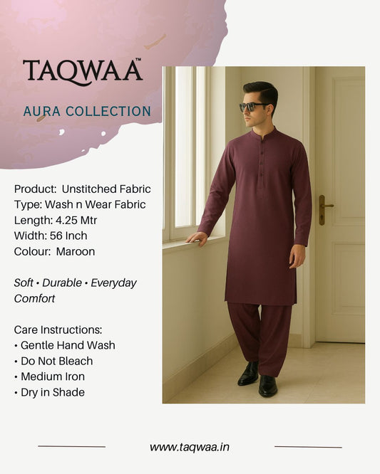 Pure Luxe Maroon – Unstitched Wash N Wear Fabric by TAQWAA