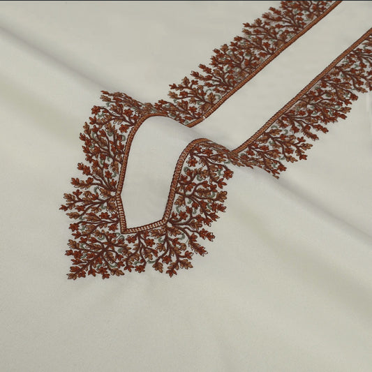 TAQWAA Men Kashmiri Embroidered Wash-N-Wear Fabric – Cream