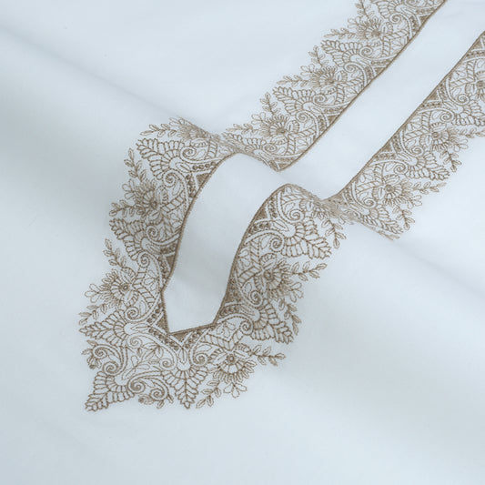 Men’s Unstitched Embroidered Chest Pure Lawn Kameez Shalwar – Off-White (TAQWAA Luxe)