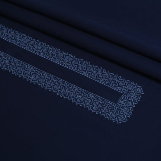 Men’s Unstitched Embroidered Chest Pure Lawn Kameez Shalwar – Navy (TAQWAA Luxe)