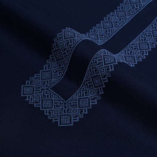 Men’s Unstitched Embroidered Chest Pure Lawn Kameez Shalwar – Navy (TAQWAA Luxe)