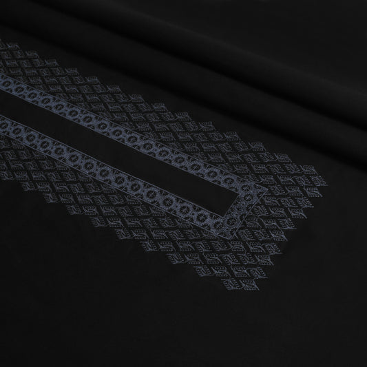 Men’s Unstitched Embroidered Chest Pure Lawn Kameez Shalwar – Black (TAQWAA Luxe)