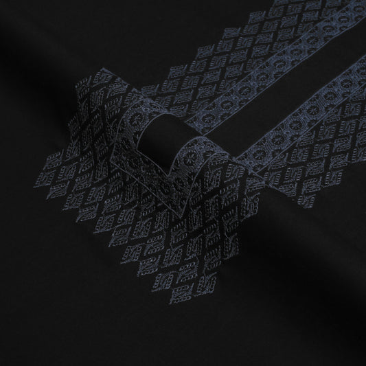 Men’s Unstitched Embroidered Chest Pure Lawn Kameez Shalwar – Black (TAQWAA Luxe)