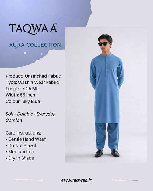 Pure Luxe Sky Blue – Unstitched Wash N Wear Fabric by TAQWAA