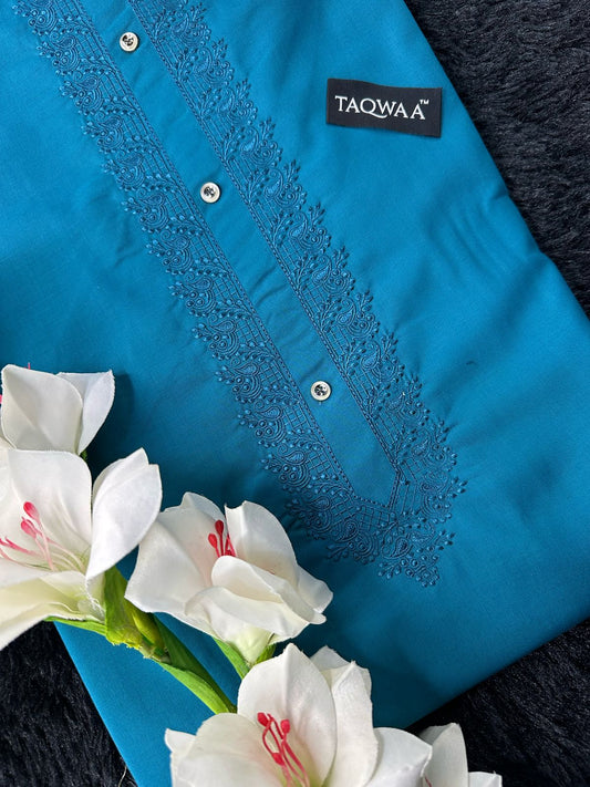 Men Embroidered Unstitch Kameez Shalwar-Ocean Teal