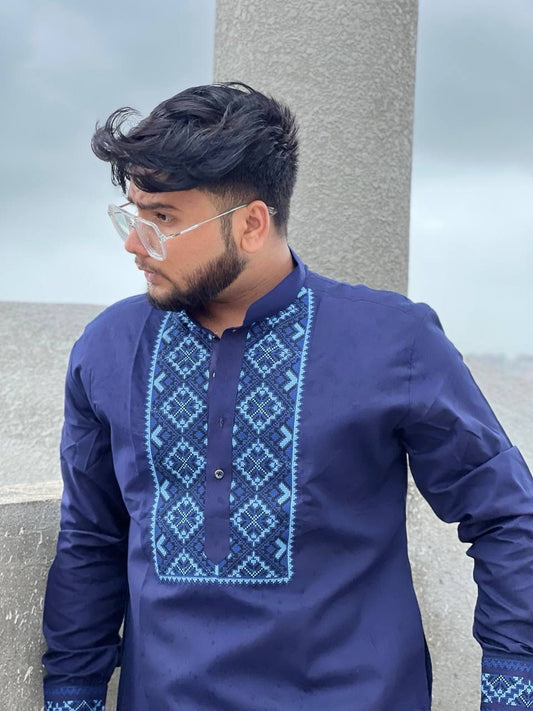 Afghani Embroidery Men’s Unstiched Shalwar Kameez – Royal Blue